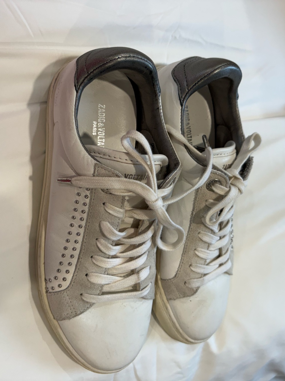 Zadig & Voltaire Off-White Leather Sneakers with Gray Accents